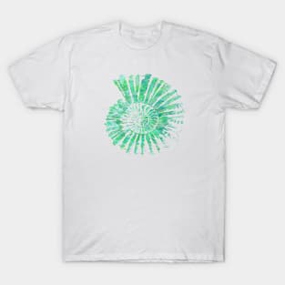 Nautilus Shell Design in Blue and Green Paint Strokes Pattern 2 T-Shirt